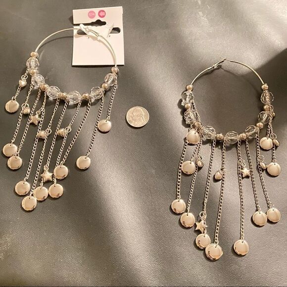 Huge bead and chain hoop earrings - Picture 3 of 3